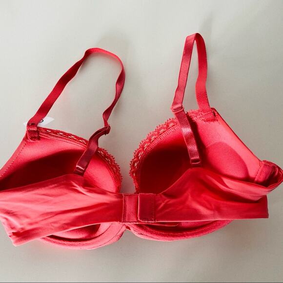 NEW CALVIN KLEIN Soft Salmon Pink Lace Ruffle Underwire Padded Bra 32C - Picture 4 of 5
